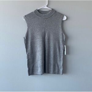 FTF Plus Size Grey Ribbed Mock Neck Sleeveless Top Old Money Preppy Winter Chic